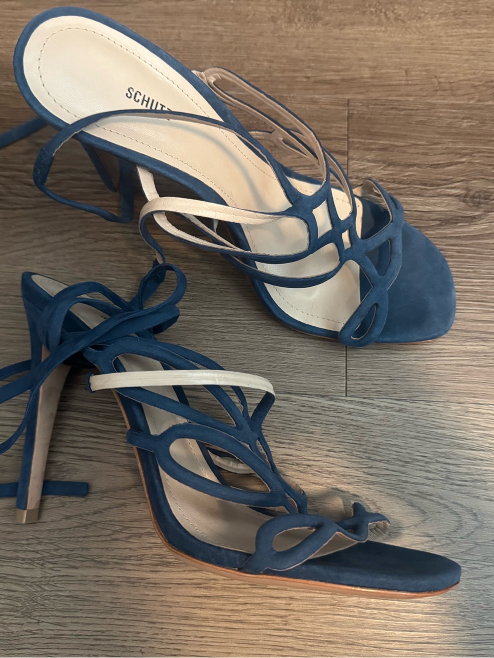SCHUTZ Blue Suede Lace-Up Strappy High Heels